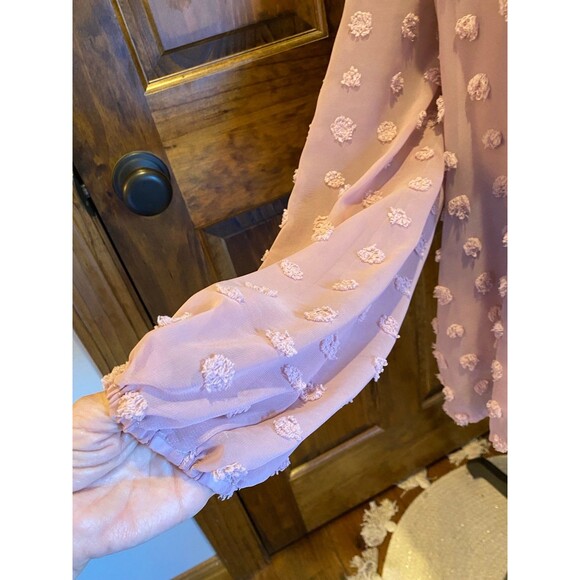 Forgotten Grace Dusty Rose Pink Long Sleeve V Neck Pokadot Size 1X Top Blouse - Picture 4 of 10